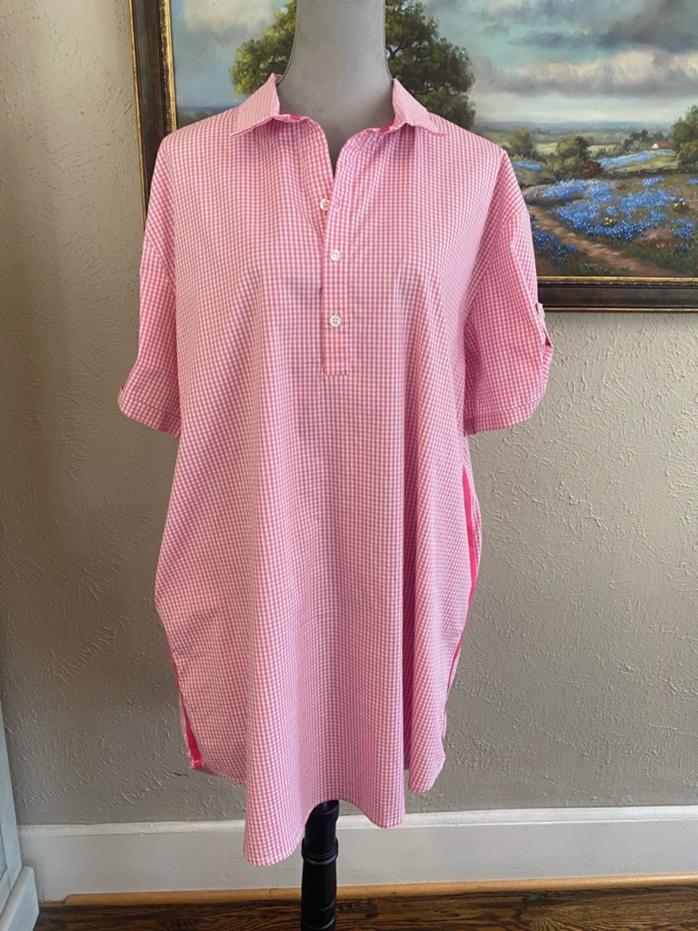 Women's Pink Gingham Polo Dress